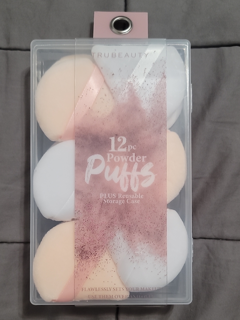 Trubeauty Powder Puffs - White & Peach 12pc with Reusable Case